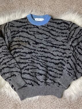 Toga Pulla wool Blend Zebra Sweater Grey Black Blue Japan Sz 36 (6)